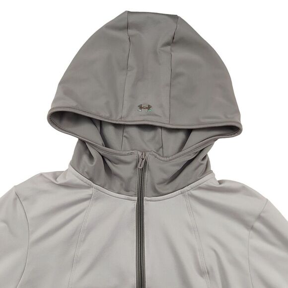Under Armour Hoodie Jacket Womens XL Gray Fitted Full Zip Thumbhole Athleisure - Picture 4 of 13